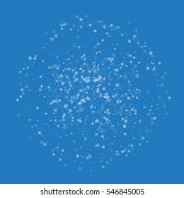 Beautiful snowfall. Double circle with beautiful snowfall on blue background. Vector illustration.