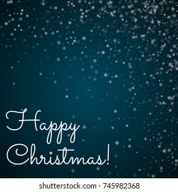 Beautiful snowfall Happy Christmas greeting card on blue background.unique vector illustration.