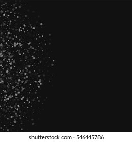 Beautiful snowfall. Left semicircle with beautiful snowfall on black background. Vector illustration.