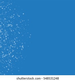 Beautiful snowfall. Left semicircle with beautiful snowfall on blue background. Vector illustration.