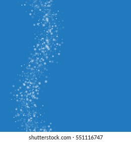 Beautiful snowfall. Left wave with beautiful snowfall on blue background. Vector illustration.