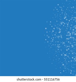 Beautiful snowfall. Right semicircle with beautiful snowfall on blue background. Vector illustration.
