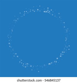 Beautiful snowfall. Round shape with beautiful snowfall on blue background. Vector illustration.