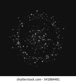 Beautiful snowfall. Small double circle with beautiful snowfall on black background. Vector illustration.