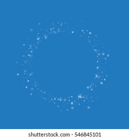 Beautiful snowfall. Small round shape with beautiful snowfall on blue background. Vector illustration.