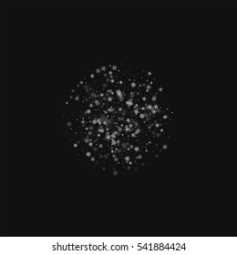 Beautiful snowfall. Small sphere with beautiful snowfall on black background. Vector illustration.