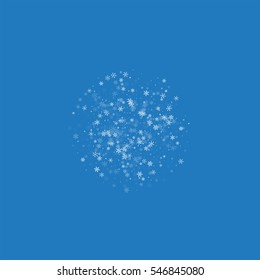 Beautiful snowfall. Small sphere with beautiful snowfall on blue background. Vector illustration.