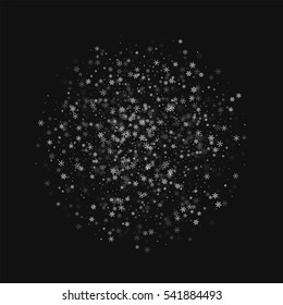 Beautiful snowfall. Sphere with beautiful snowfall on black background. Vector illustration.