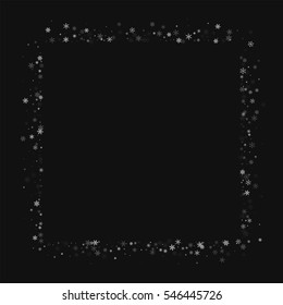 Beautiful snowfall. Square abstract shape with beautiful snowfall on black background. Vector illustration.