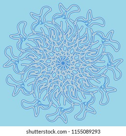 Beautiful snowflake. Abstraction. Round pattern. Ornament. Invitation, t-shirt print, wedding card. Tattoo element.Vector illustration.