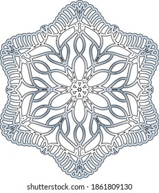 a beautiful snowflake. ice pattern. floral ornament. lace napkin. color isolated drawing. template, print.