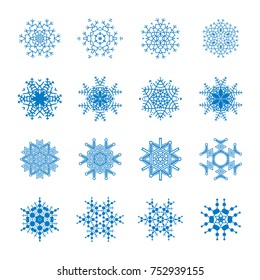 Beautiful snowflake icons. Simple snow logo. Winter symbols for web and Christmas design. Vector illustration