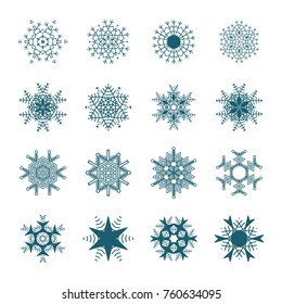 Beautiful snowflake icons. Simple snow logo. Winter symbols for web and Christmas design. Vector illustration