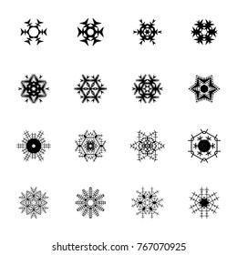 Beautiful snowflake icons. Simple snow logo. Winter symbols for web and Christmas design. Vector illustration