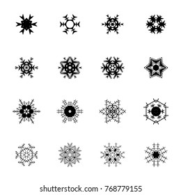 Beautiful snowflake icons. Simple snow logo. Winter symbols for web and Christmas design. Vector illustration