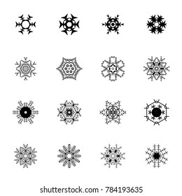 Beautiful snowflake icons. Simple snow logo. Winter symbols for web and Christmas design. Vector illustration