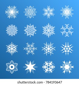 Beautiful snowflake icons. Simple snow logo. Winter symbols for web and Christmas design. Vector illustration