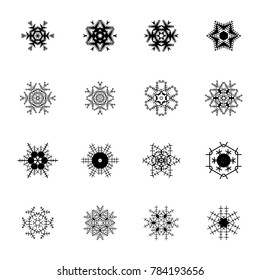 Beautiful snowflake icons. Simple snow logo. Winter symbols for web and Christmas design. Vector illustration