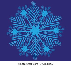 beautiful snowflake isolated close-up on a blue background, new year