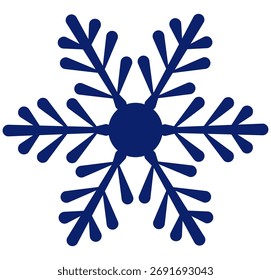 Beautiful snowflake made of six fluffy rays connected by circle. Isolated cold crystal, vector snow element. Cozy icy flake for winter decor.