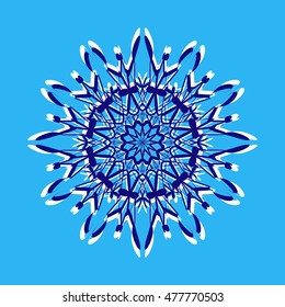 Beautiful snowflake on a blue background. Vector illustration.