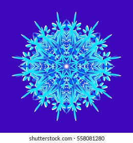 Beautiful snowflake on a blue background. Vector illustration.