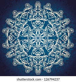 Beautiful snowflake on elegant abstract floral wallpaper