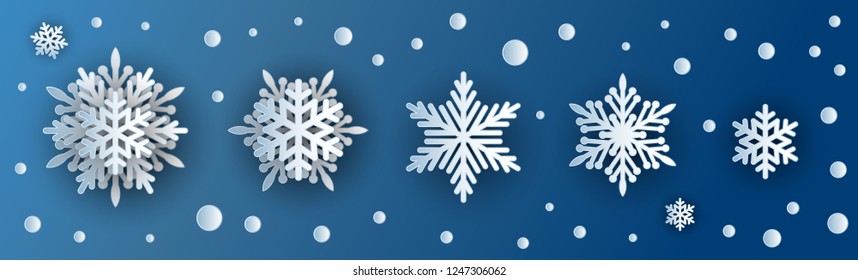Beautiful Snowflake paper cut 3d icons or snow symbols. Vector illustration of papercut winter signs for web and Christmas design