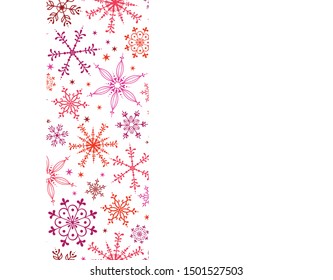Beautiful snowflake vertical pattern - hand drawn in pink and red, great for invitations, banners, wallpapers - vector surface design