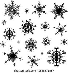 bonitos copos de nieve de diferentes formas y tamaños, sin fondo