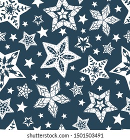 Beautiful Snowflakes seamless pattern - hand drawn, great for Christmas or New Years themed fabrics, banners, wrapping paper, wallpaper or cards - vector surface design