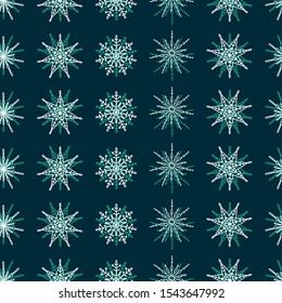 Beautiful Snowflakes seamless pattern - hand drawn, great for Christmas or New Years themed fabrics, banners, wrapping paper, wallpaper or cards - vector surface design
