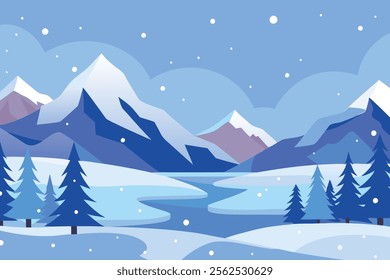 Beautiful snowy background winter snowflakes landscape isolated flat vector illustration