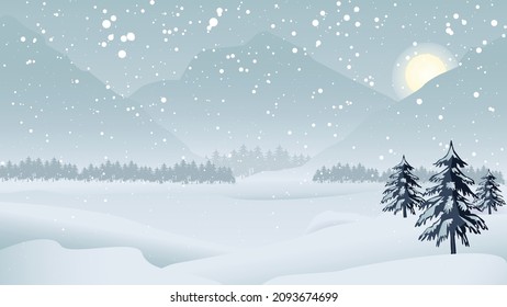 Beautiful Snowy Winter Landscape Background 