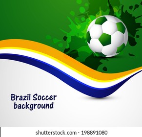 Beautiful soccer ball Brazil colors concept wave colorful background 