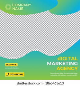 Beautiful social media post banner with blue and green gradient color in the background. One big image can be set in the background. Can be used for any company or agency to promote their business.
