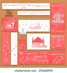 Beautiful social media, post, header or banner set with different Islamic elements for Muslim community festival, Eid Mubarak celebration. 