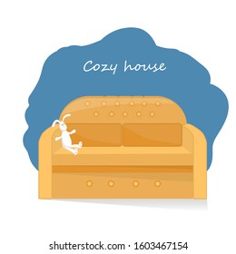 Beautiful sofa, interior item. Cozy house symbol, vector illustration