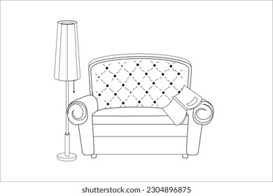 Beautiful sofa with long lamp set coloring page