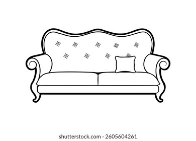 A beautiful sofa with pillow line art vector illustration