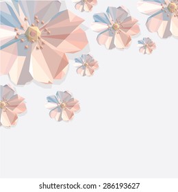 beautiful soft abstract low polygon style spring flowers corner decoration. Floral background