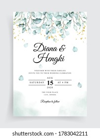 Beautiful soft eucalyptus on wedding invitation card template