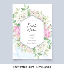 beautiful soft floral and leaves wedding invitation card set