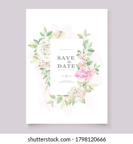 beautiful soft floral and leaves wedding invitation card set