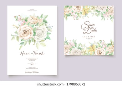 Beautiful soft floral and leaves wedding invitation card set