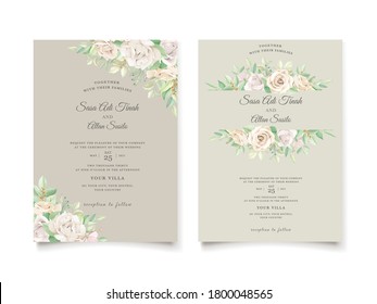 Beautiful soft floral and leaves wedding invitation card set