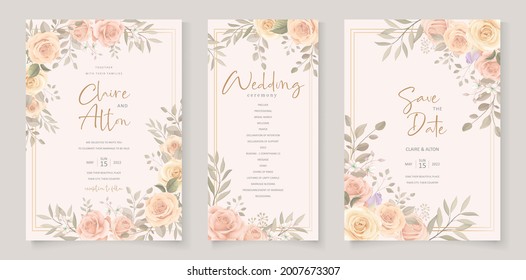 Beautiful soft floral and leaves wedding invitation card design