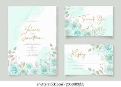 Beautiful soft floral and leaves wedding invitation card design