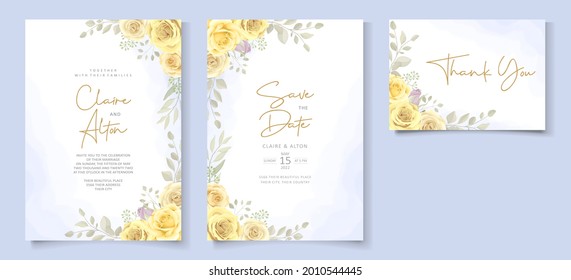 Hermosa floral suave y deja diseño de tarjeta de invitación a la boda