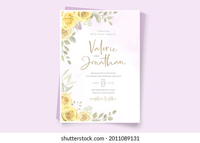 Beautiful soft floral and leaves wedding invitation card design